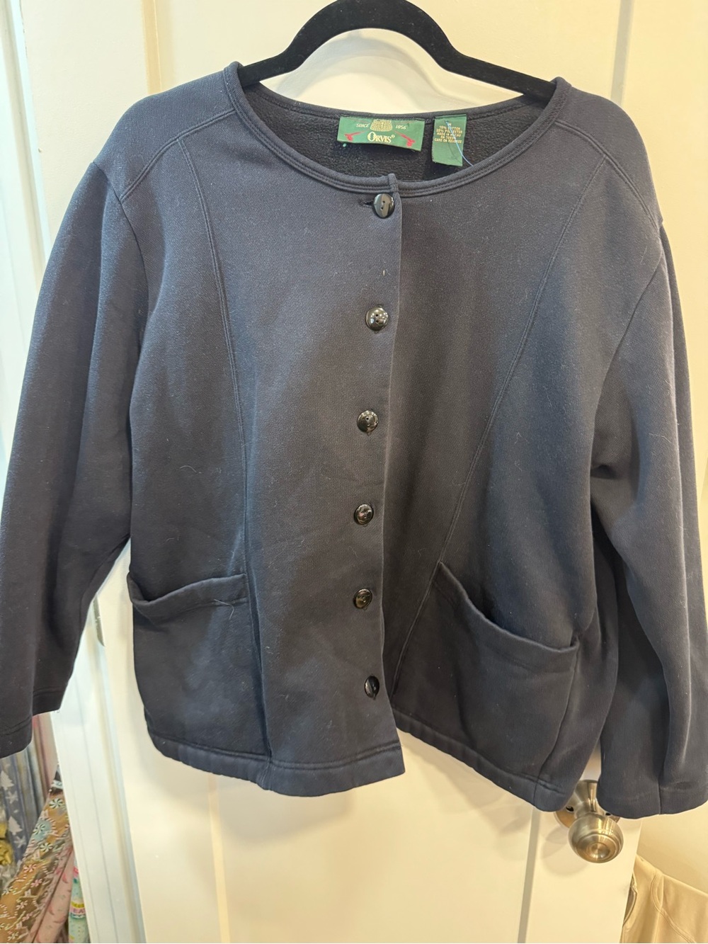 Orvis Navy Crewneck Button Cardigan M